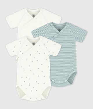 Babies' Short-Sleeved Printed Cotton Wrapover Bodysuits - 3-Pack