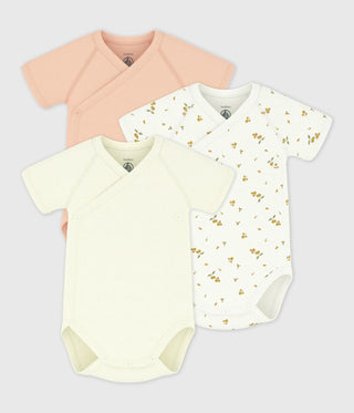 Babies' Short-Sleeved Printed Cotton Wrapover Bodysuits - 3-Pack