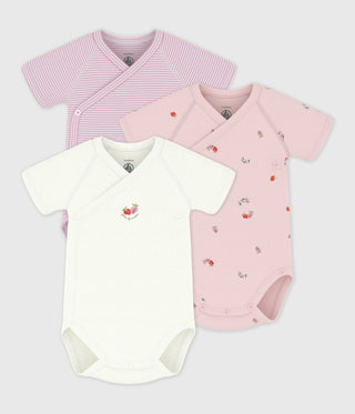 Babies' Short-Sleeved Fruit Printed Cotton Wrapover Bodysuits - 3-Pack