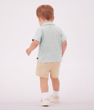 Babies' Short-Sleeved Patterned Openwork Cotton Polo Shirt