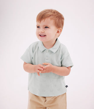 Babies' Short-Sleeved Patterned Openwork Cotton Polo Shirt