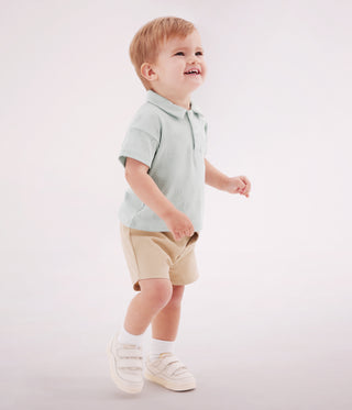 Babies' Short-Sleeved Patterned Openwork Cotton Polo Shirt