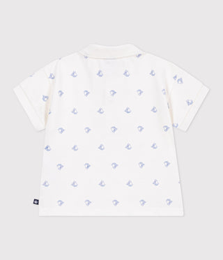 Babies' Short-Sleeved Cotton Polo Shirt Printed with Vintage Boats