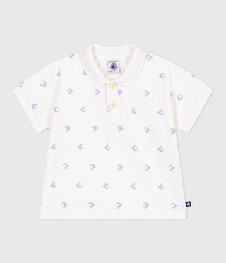 Babies' Short-Sleeved Cotton Polo Shirt Printed with Vintage Boats