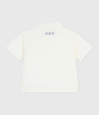 Babies' Short-Sleeved Plain Cotton/Linen Shirt