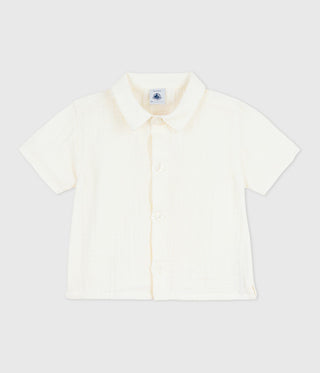 Babies' Short-Sleeved Plain Cotton/Linen Shirt