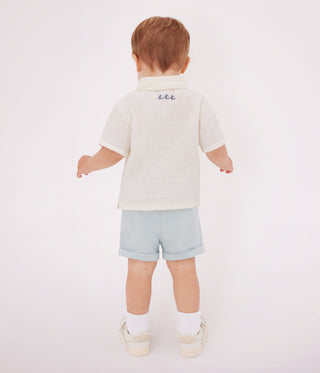 Babies' Short-Sleeved Plain Cotton/Linen Shirt