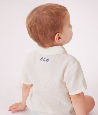 Babies' Short-Sleeved Plain Cotton/Linen Shirt