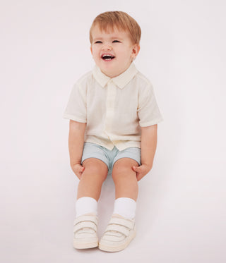 Babies' Short-Sleeved Plain Cotton/Linen Shirt