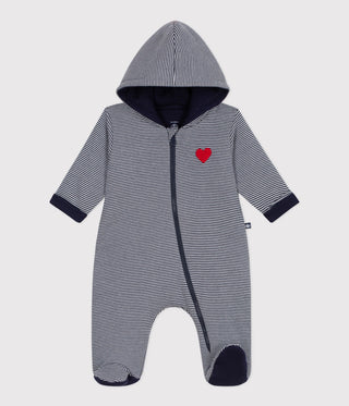 Babies' Stripy Padded Jumpsuit with a Hood and Feet