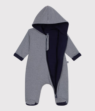 Babies' Stripy Padded Jumpsuit with a Hood and Feet