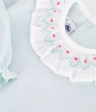 Babies' Back Opening Plain Cotton Pyjama Suit with a Ruff