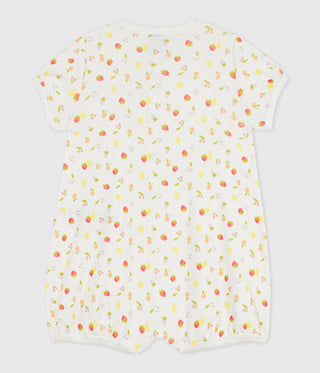 Babies' Short-Sleeved Fruit Print Cotton Jumpsuit