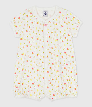 Babies' Short-Sleeved Fruit Print Cotton Jumpsuit