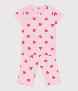 Girls' Short-Sleeved Heart Print Cotton Capri Pyjamas