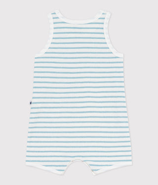 Babies' Sleeveless Short Jumpsuit in Stripy Cotton Terry Towelling