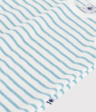 Babies' Sleeveless Short Jumpsuit in Stripy Cotton Terry Towelling