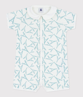 Babies' Eiffel Tower Print Cotton Short Jumpsuit with A Collar