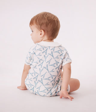 Babies' Eiffel Tower Print Cotton Short Jumpsuit with A Collar