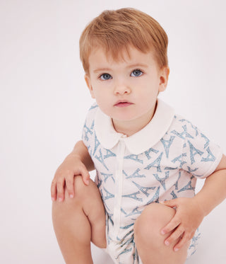 Babies' Eiffel Tower Print Cotton Short Jumpsuit with A Collar