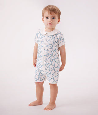 Babies' Eiffel Tower Print Cotton Short Jumpsuit with A Collar