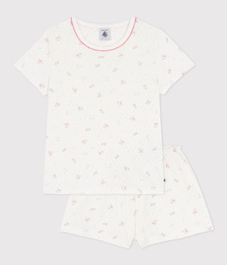 Children's Short Floral-Print Openwork Cotton Pyjamas