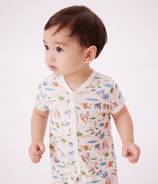 Babies' Short Animal Print Cotton Jumpsuit