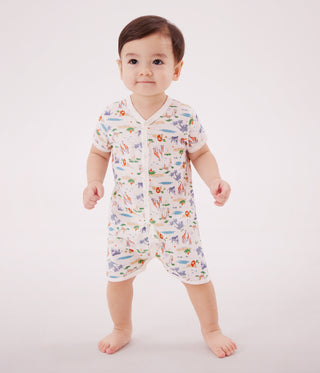 Babies' Short Animal Print Cotton Jumpsuit