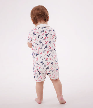 Babies' Paris Print Cotton Playsuit with A Collar