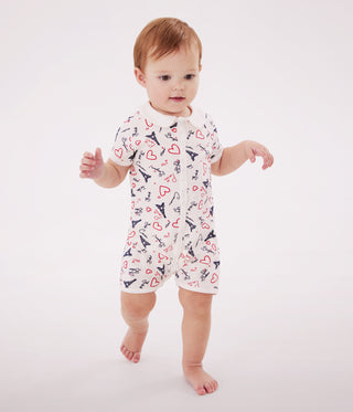 Babies' Paris Print Cotton Playsuit with A Collar