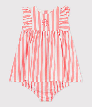 Babies' Sleeveless Cotton Dress with Stripy Bloomers