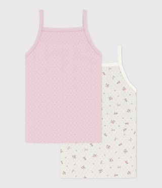Girls' Floral Print Openwork Cotton Tank Tops - 2-Pack
