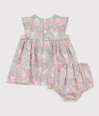 Babies' Short-Sleeved Cotton Dress and Matching Bloomers Printed with Hearts