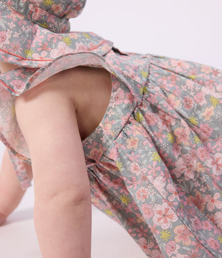 Babies' Short-Sleeved Cotton Dress and Matching Bloomers Printed with Hearts