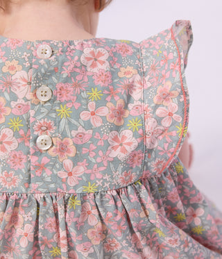 Babies' Short-Sleeved Cotton Dress and Matching Bloomers Printed with Hearts