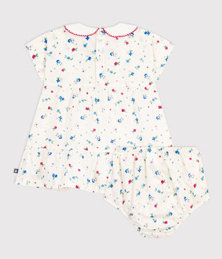 Babies' Short-Sleeved Cotton Dress and Matching Bloomers Printed with Hearts