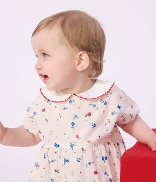 Babies' Short-Sleeved Cotton Dress and Matching Bloomers Printed with Hearts