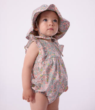 Babies' Sleeveless Floral Print Cotton Gauze Rompers