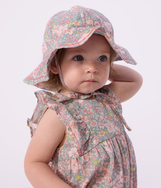 Babies' Sleeveless Floral Print Cotton Gauze Rompers