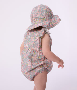 Babies' Sleeveless Floral Print Cotton Gauze Rompers