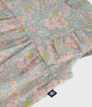 Babies' Sleeveless Floral Print Cotton Gauze Rompers