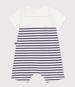Babies' Short Stripy Cotton Playsuit with A Sailor Collar