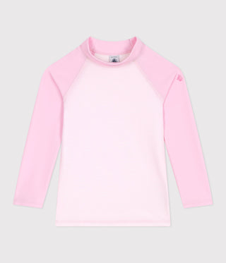 Girls' Uv-Protective Long-Sleeved Stripy Swim T-Shirt