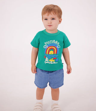 Babies' Short-Sleeved Cotton T-Shirt with A Seagull Motif