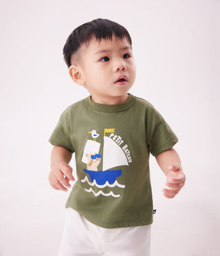 Babies' Short-Sleeved Cotton T-Shirt with A Seagull Motif