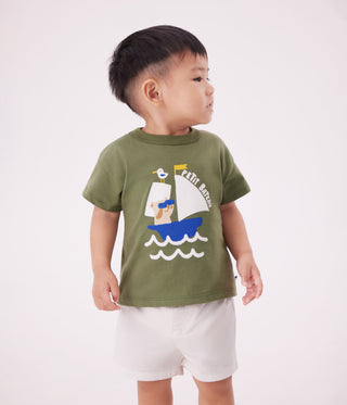 Babies' Short-Sleeved Cotton T-Shirt with A Seagull Motif