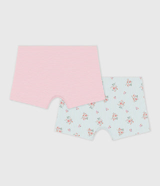 Girl's Floral-Print Long Cotton Shorties - 2-Pack