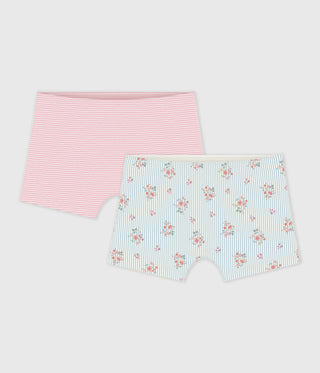 Girl's Floral-Print Long Cotton Shorties - 2-Pack