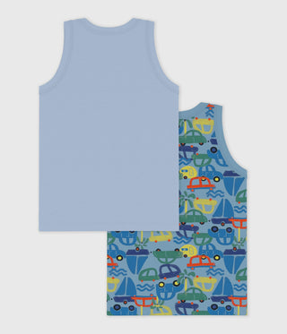 Boy's Cotton Tank Tops Printed with Cars  - 2 Pack