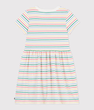 Girls' Short-Sleeved Stripy Dress in Cotton